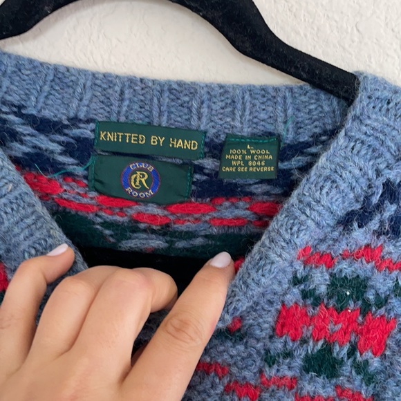 SOLD Vintage 80s 90s Ski Wool Sweater Club Room chunky hand knit large RARE - Picture 3 of 6